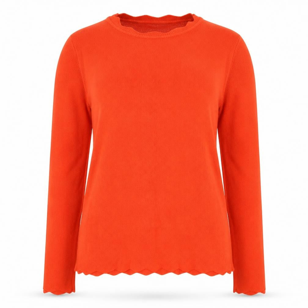 Front view of Dorothy Perkins women’s orange round neck viscose jumper, size UK 12