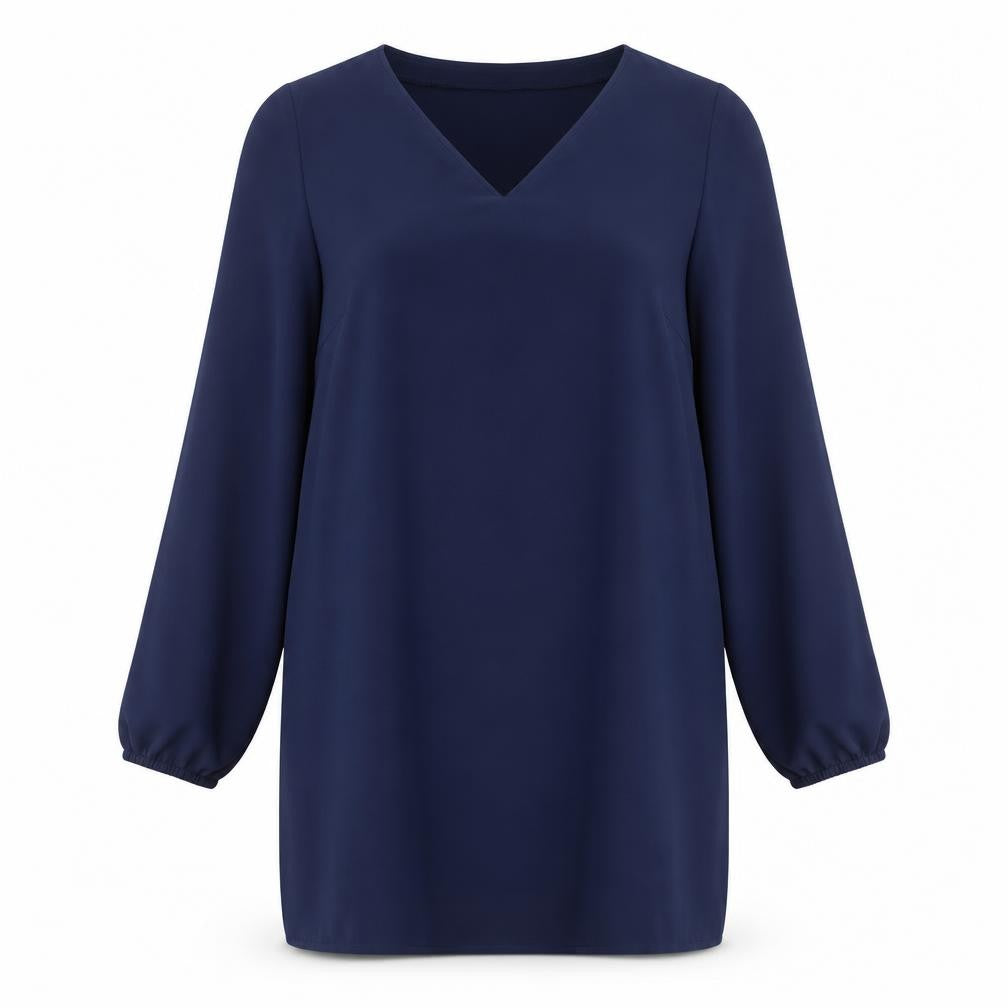 Front view of SHEIN women’s blue polyester shift, size L, v-neck