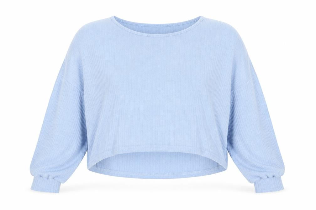 Front view of SHEIN women’s blue round neck striped polyester jumper, size L