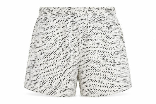 Front view of H&M women’s beige animal print cotton bermuda shorts, size S, regular - spotted print