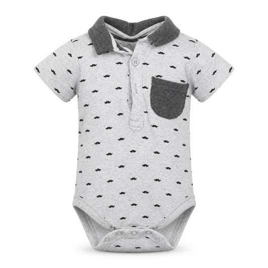 Front view of George boys’ grey cotton leotard one-piece, size 6-9, months