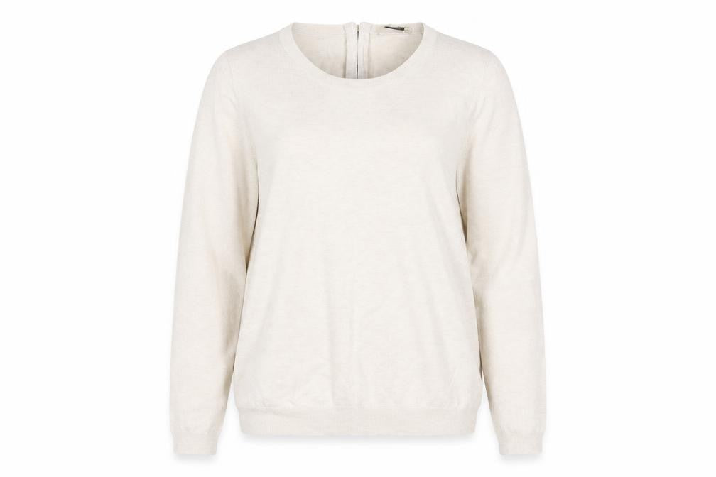 Front view of Papaya women’s beige round neck viscose jumper, size UK 18