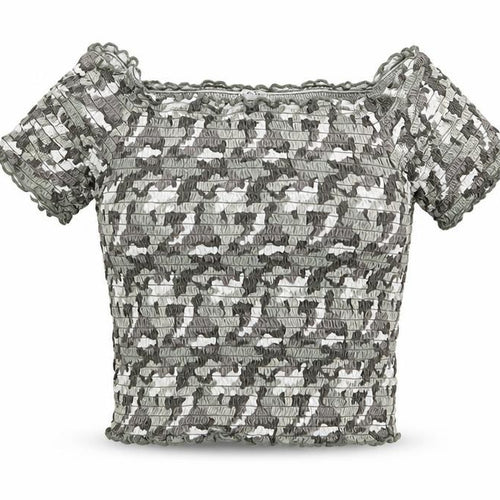 Primark Girls Green Camouflage Cotton Cropped Blouse Size 11-12 Years Off the Shoulder