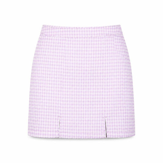 Front view of George girls’ purple gingham cotton a-line skirt, size 10-11, years regular zip