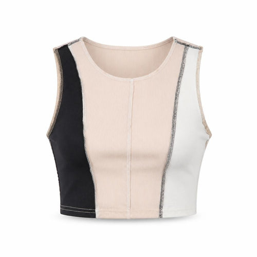 SheIn Womens Beige Fair Isle Polyester Cropped Tank Size XS Crew Neck