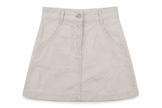 Front view of E.A Outerwear For Kids girls’ beige cotton cargo skirt, size 6-7, years regular buckle