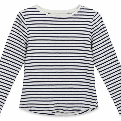 John Lewis Girls White Striped Cotton Basic Blouse Size 8 Years Crew Neck