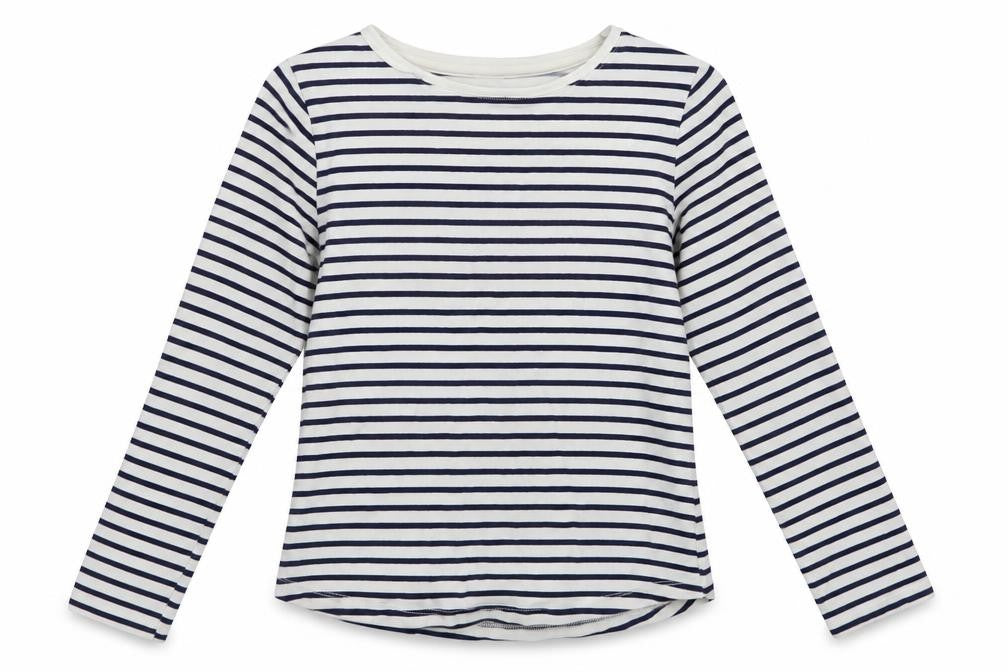 John Lewis Girls White Striped Cotton Basic Blouse Size 8 Years Crew Neck