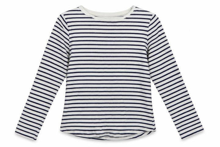 John Lewis Girls White Striped Cotton Basic Blouse Size 8 Years Crew Neck