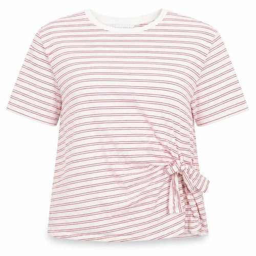 Amara Reva Womens Red Striped Cotton Basic T-Shirt Size 10 Crew Neck