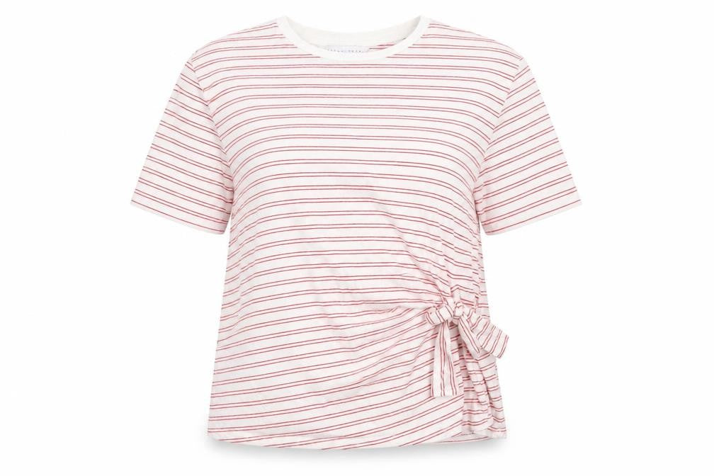 Amara Reva Womens Red Striped Cotton Basic T-Shirt Size 10 Crew Neck