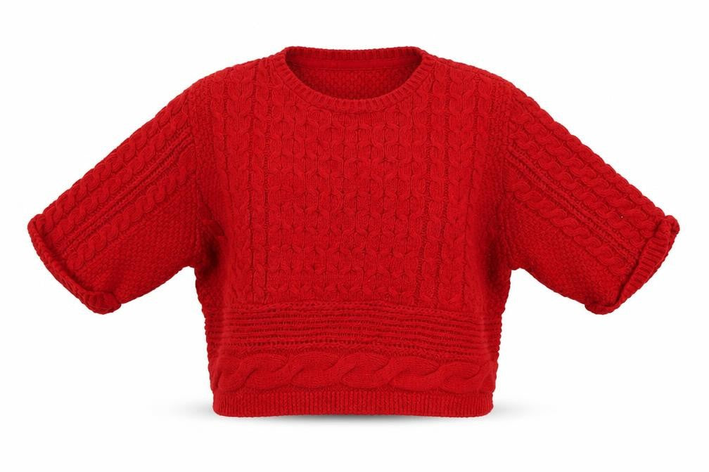 Front view of Next women’s red round neck acrylic jumper, size UK 14