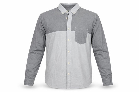 Front view of George men’s grey cotton button-up, size M, collared button