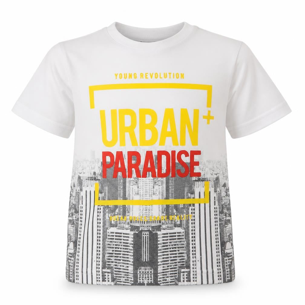 Front view of George boys’ white polyester basic t-shirt, size 7-8, years crew neck pullover - urban paradise