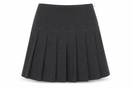 Front view of Next girls’ grey polyester pleated skirt, size 7, years regular zip