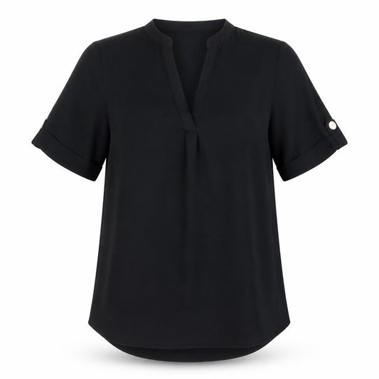 Front view of Select women’s black polyester basic blouse, size UK 8, round neck