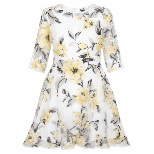 HX Womens Clear Floral Polyester Fit & Flare  Size L  Round Neck Zip