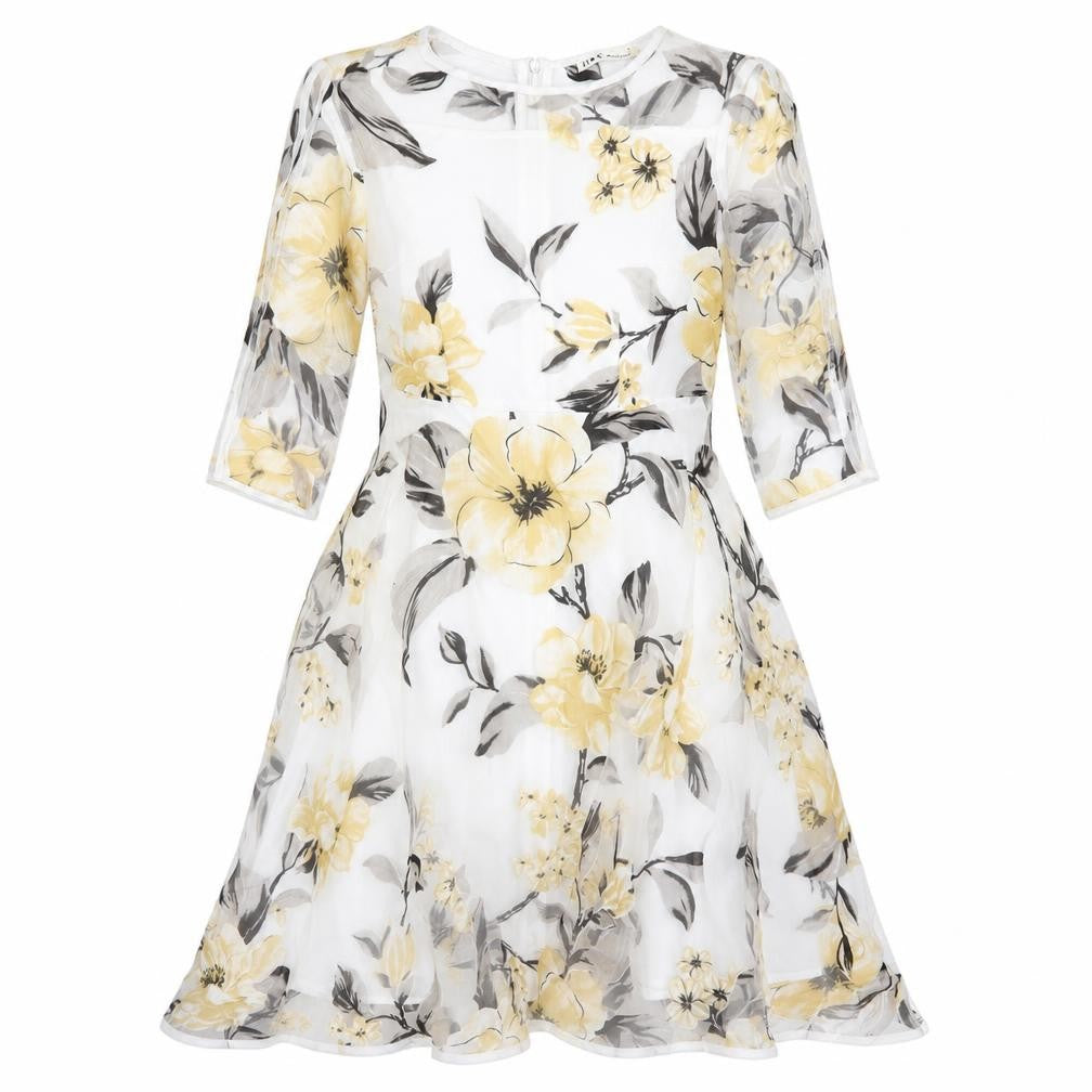 HX Womens Clear Floral Polyester Fit & Flare  Size L  Round Neck Zip