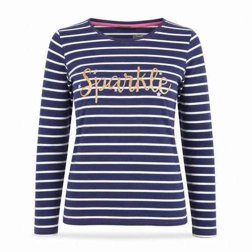 Follow that Dream Womens Blue Striped Cotton Basic T-Shirt Size 8 Crew Neck