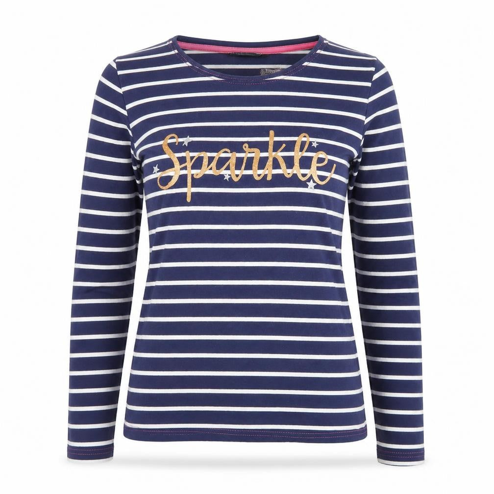 Follow that Dream Womens Blue Striped Cotton Basic T-Shirt Size 8 Crew Neck