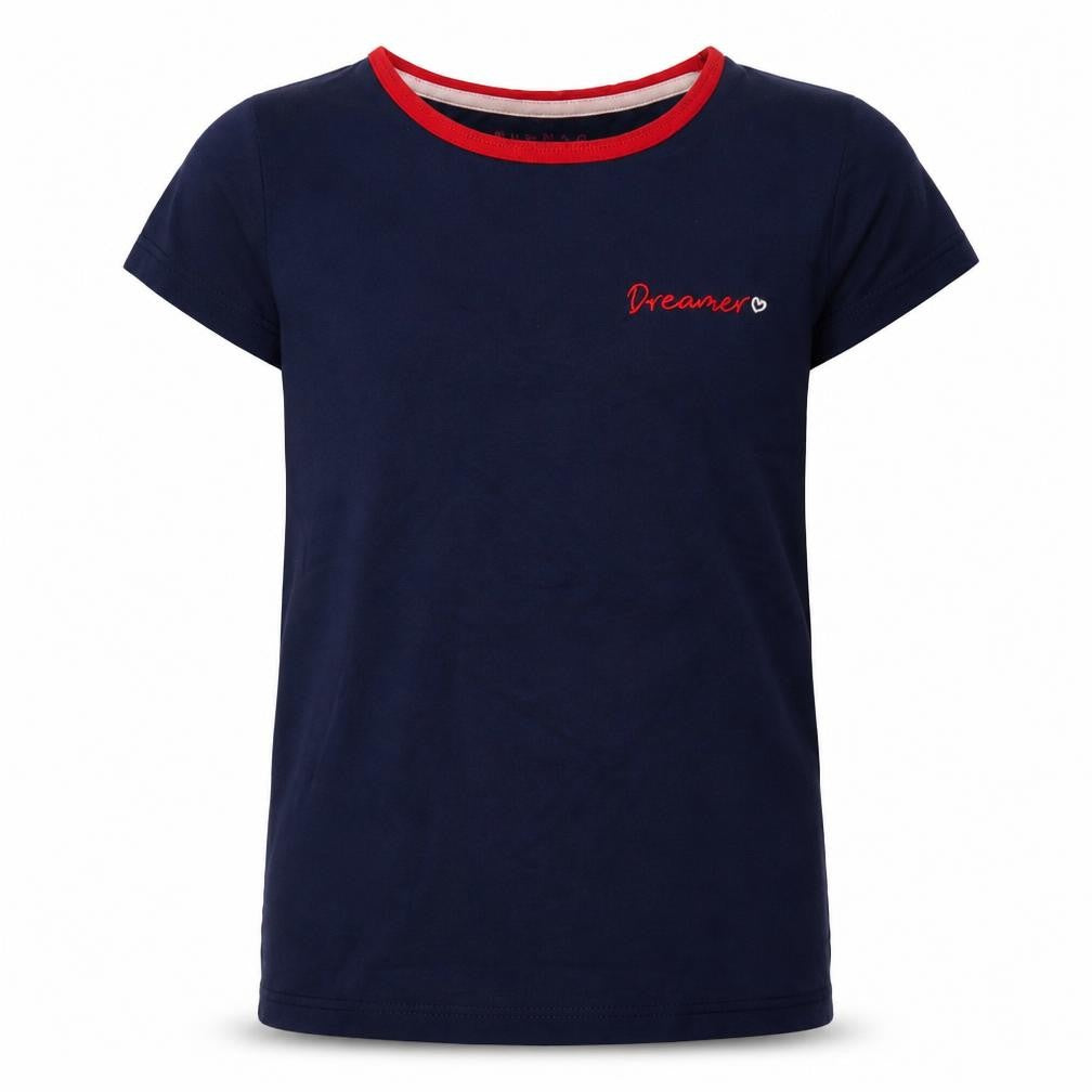 Front view of Nutmeg girls’ blue cotton pyjama top, size 10-11, years pullover - dreamer