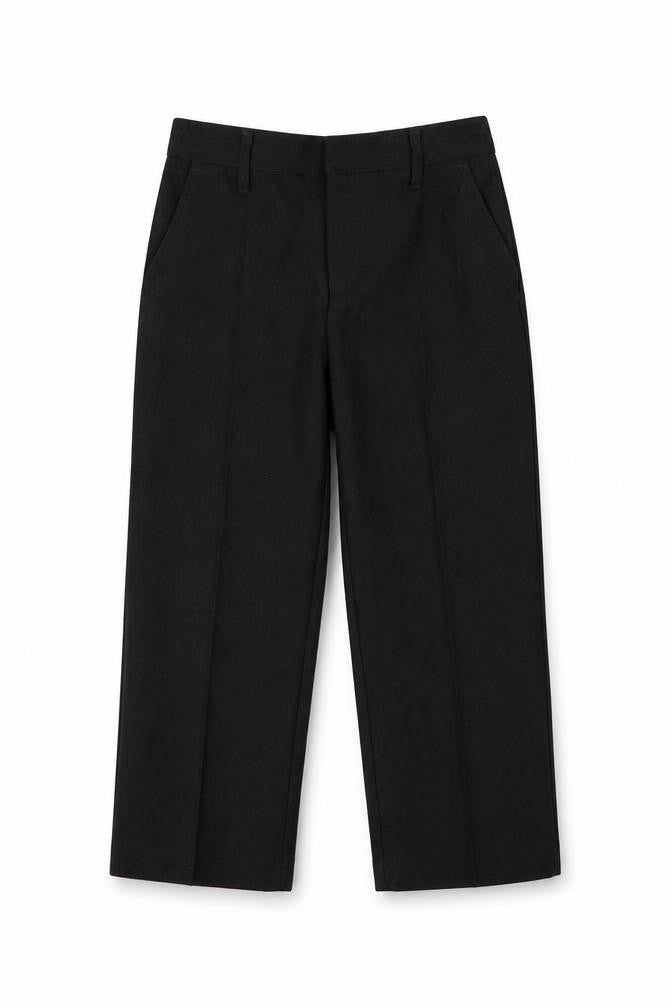 Front view of TU boys’ grey polyester capri trousers, size 9, months regular hook & eye - school wear