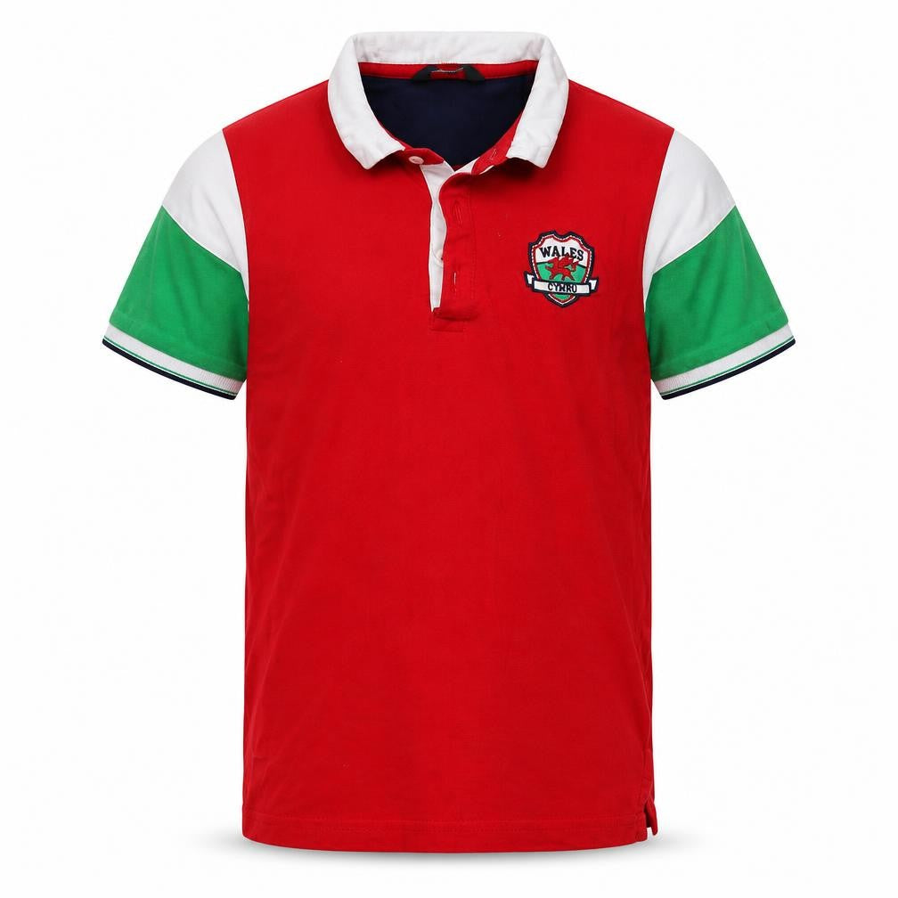 Front view of George boys’ red striped cotton basic polo, size 8-9, years collared button - wales
