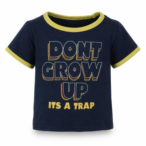 M&Co Boys Blue  Cotton Basic T-Shirt Size 18-24 Months Crew Neck Pullover - dont grow up its a trap