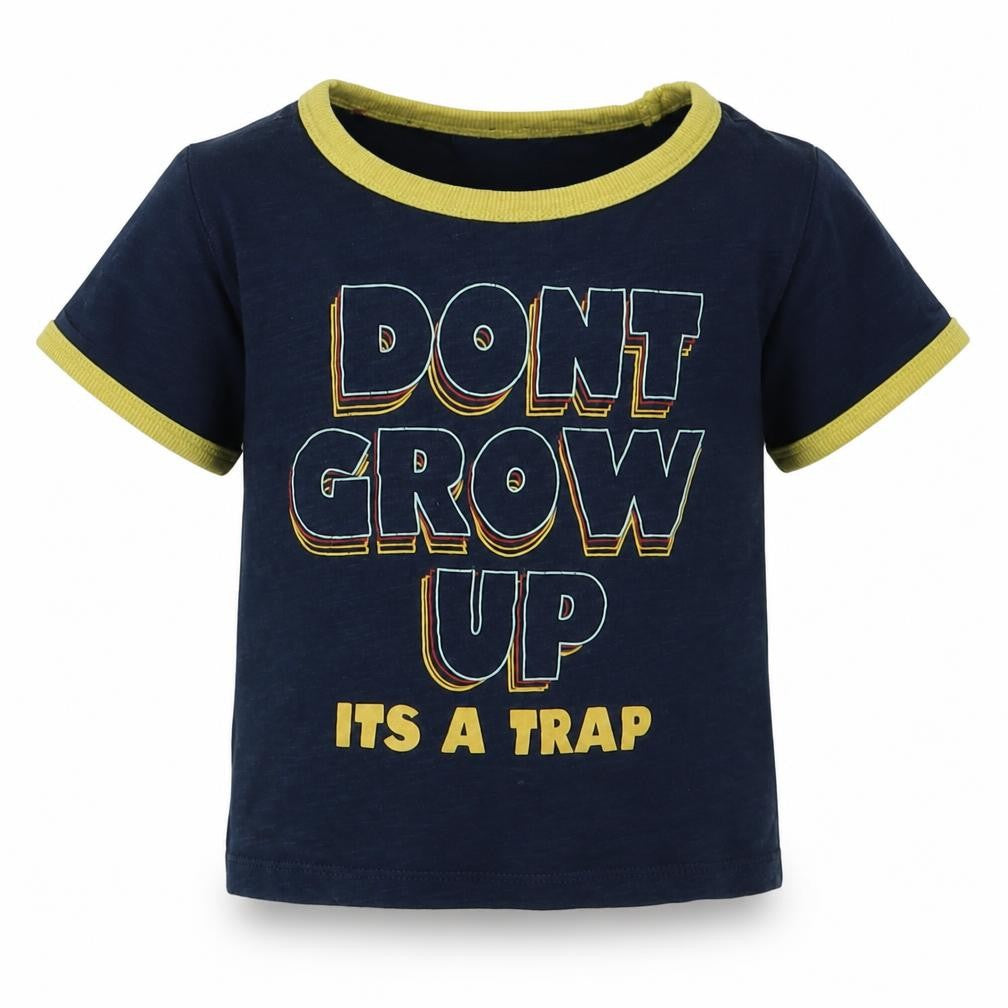 M&Co Boys Blue  Cotton Basic T-Shirt Size 18-24 Months Crew Neck Pullover - dont grow up its a trap
