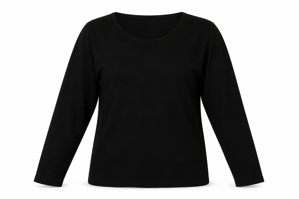 Front view of Bonmarché women’s black acrylic pullover sweatshirt, size S, pullover