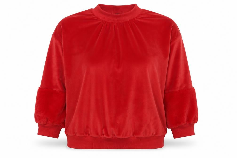 Front view of QED London women’s red polyester pullover sweatshirt, size L