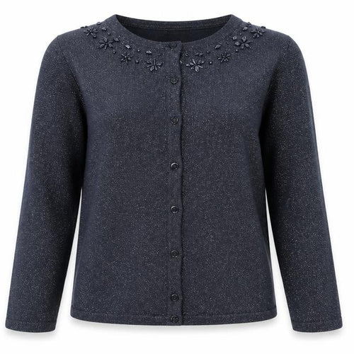 Bonmarché Womens Grey Round Neck  Acrylic Cardigan Jumper Size M