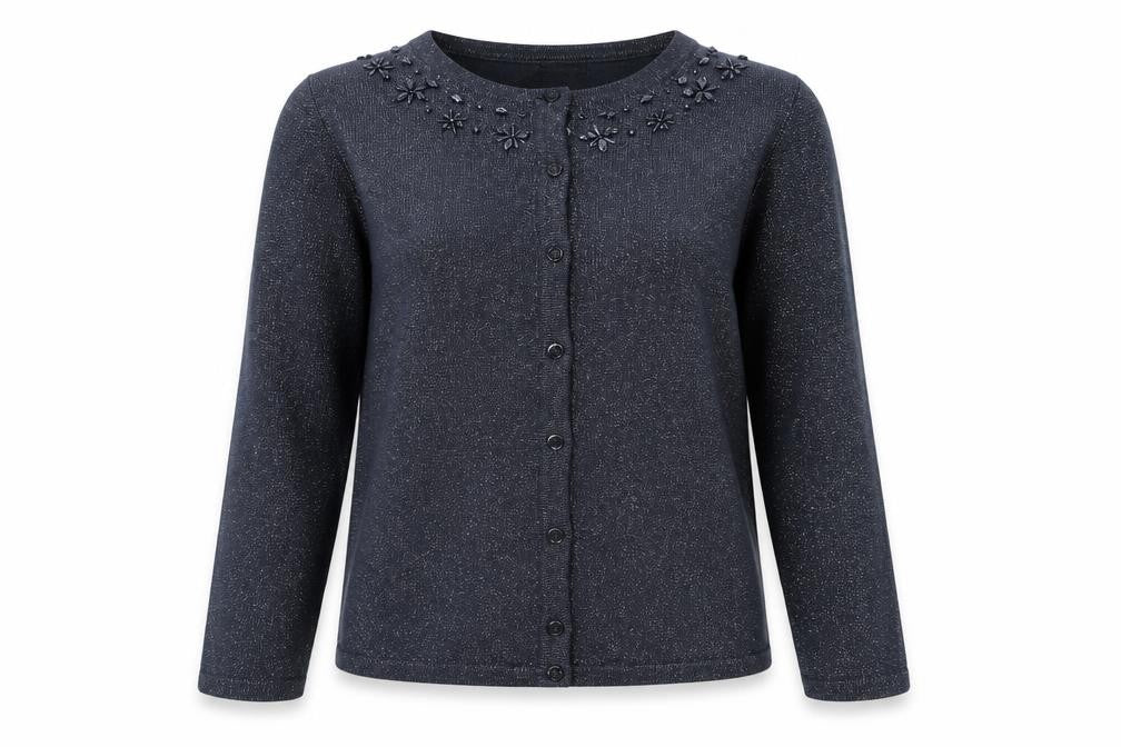 Bonmarché Womens Grey Round Neck  Acrylic Cardigan Jumper Size M