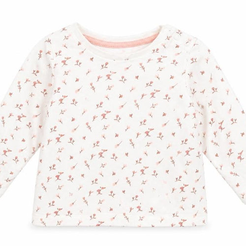 Primark Girls Ivory Floral Cotton Basic T-Shirt Size 6-9 Months Round Neck
