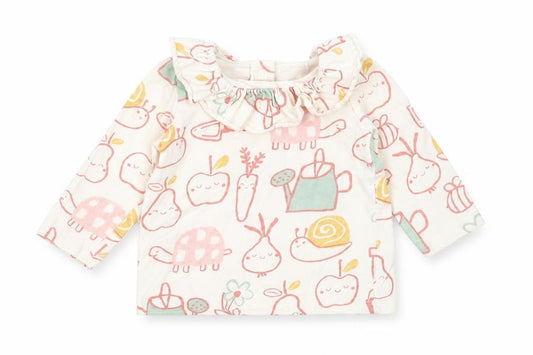 Front view of George girls’ ivory cotton basic t-shirt, size 6-9, months round neck - gardening prints