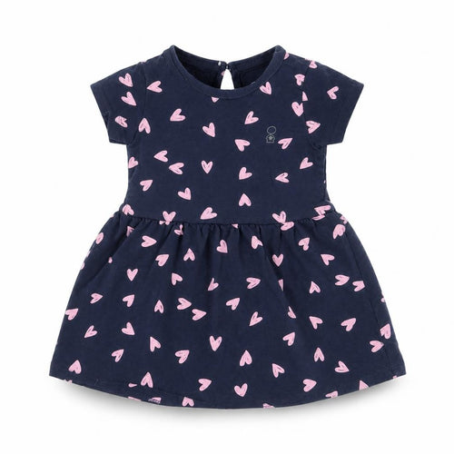 Mothercare Girls Blue  Cotton T-Shirt Dress  Size 9-12 Months  Round Neck  - Heart pattern
