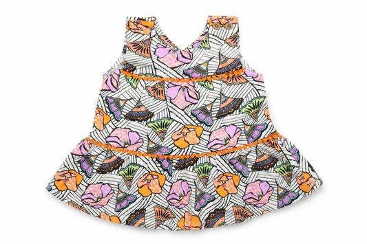 Front view of Next girls’ pink floral cotton a-line, size 6-9, months v-neck