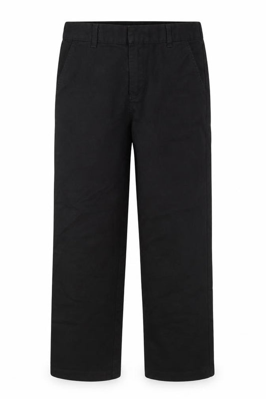 Front view of F&F boys’ black viscose carpenter trousers, size 7-8, years, 20-inch leg regular zip