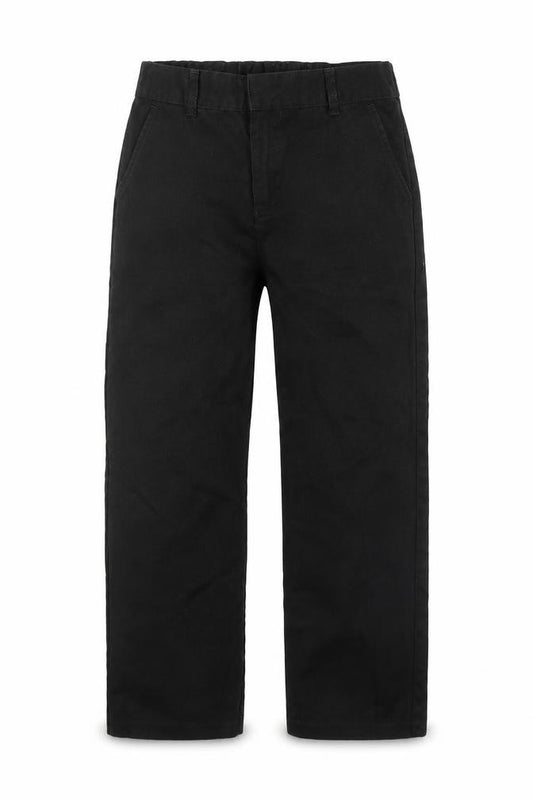 Front view of F&F boys’ black viscose carpenter trousers, size 7, years, 20-inch leg regular zip
