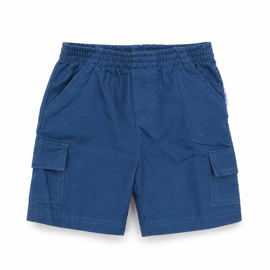 Front view of Mini Chic Baby Blue Cotton Cropped Trousers, size 3-6, Months