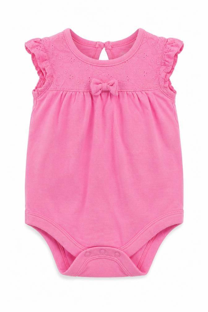 Front view of Tu Baby Pink Cotton Romper One-Piece, size 0-3, Months Snap