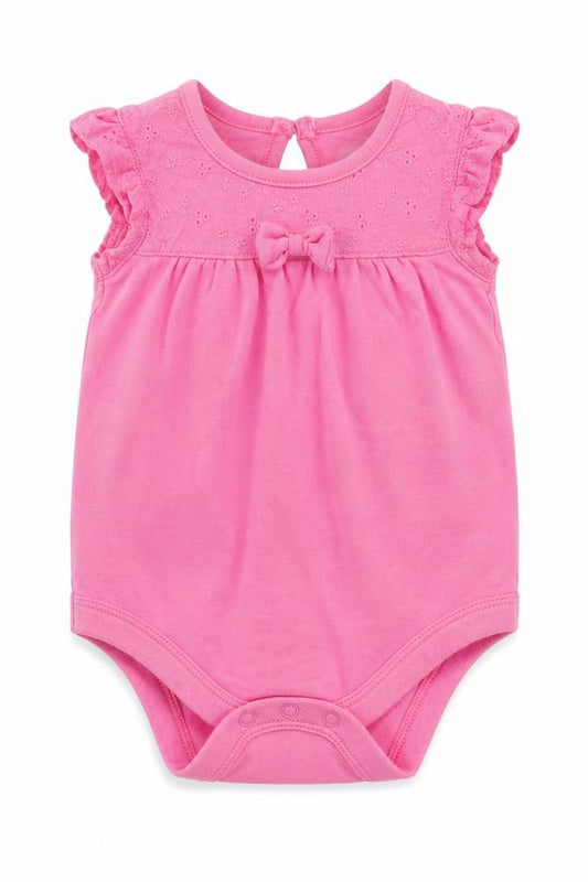 Front view of Tu Baby Pink Cotton Romper One-Piece, size 0-3, Months Snap