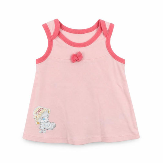 Front view of Marks & Spencer Baby Pink Cotton A-Line, size 0-3, Months Crew Neck - Teddy Bear