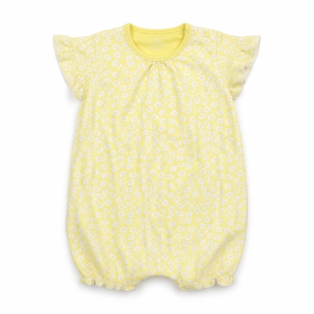 NEXT Baby Yellow Floral Cotton Romper One-Piece Size 9-12 Months  Snap
