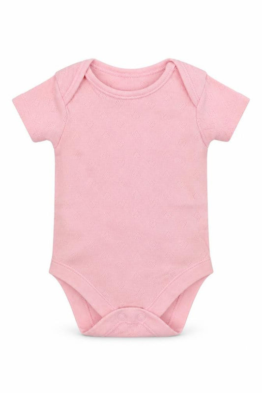 Front view of George Baby Pink Cotton Romper One-Piece, size 0-3, Months Snap