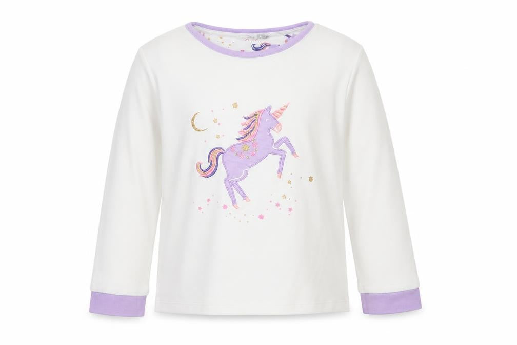 John Lewis Girls White Solid Cotton Top Pyjama Top Size 8 Years  Pullover - Unicorn Purple