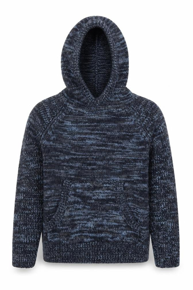 Front view of Matalan boys’ blue acrylic pullover hoodie, size 7, years pullover