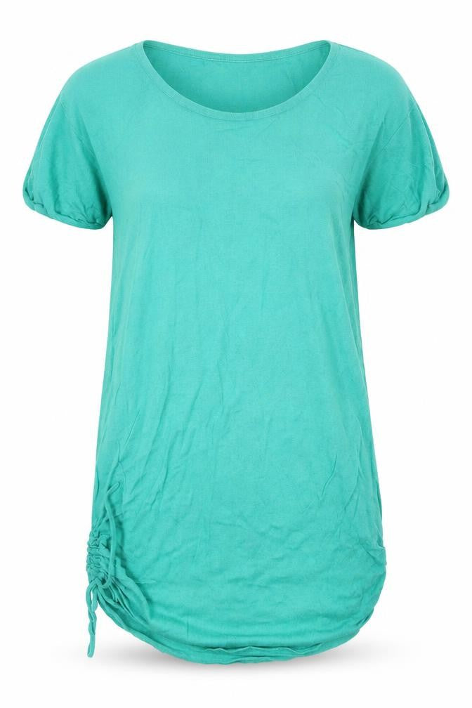 Front view of H&M women’s green cotton basic t-shirt, size UK 10, round neck