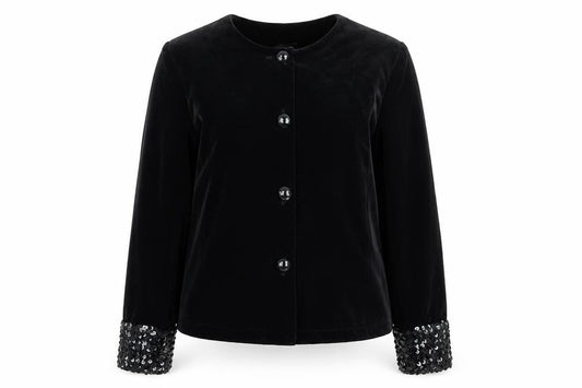 Front view of Classics women’s black jacket, size UK 12, button