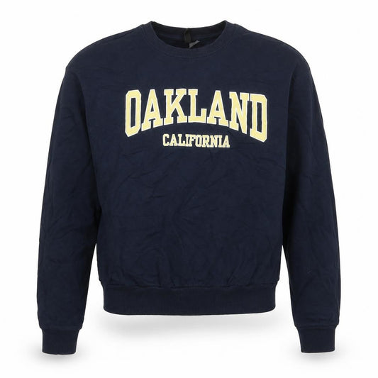 Front view of H&M women’s blue cotton pullover sweatshirt, size S, pullover - oakland california
